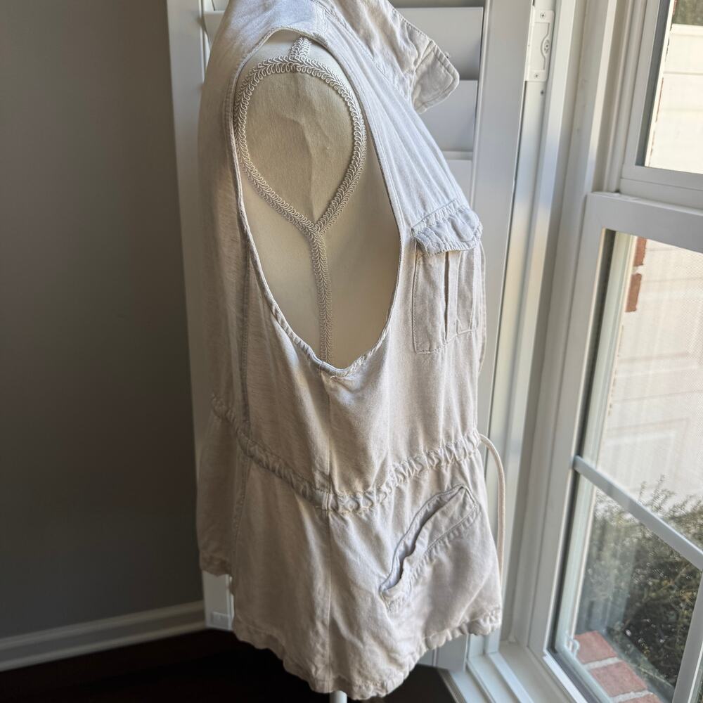 MAX JEANS Beige Oatmeal Linen Blend Cargo Utility Vest Womens Large - Picture 5 of 13